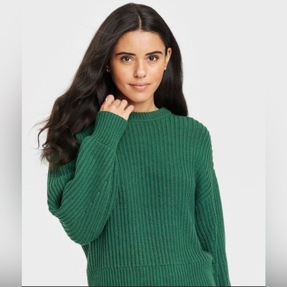 A New Day Forrest Green Ribbed Crewneck Sweater Size Large - Picture 9 of 10